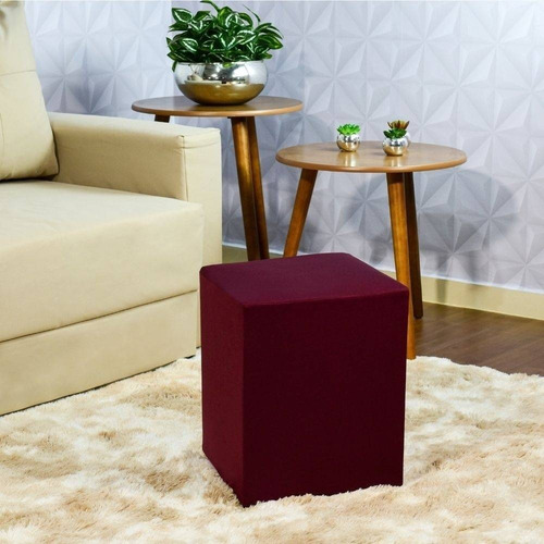 Capa De Puff Quadrado Malha Com Elástico 35x35 Linda Cor Vinho