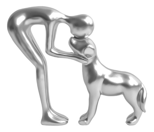 Person Embraces Dog Figurine Keepsake Centerpiece Silver
