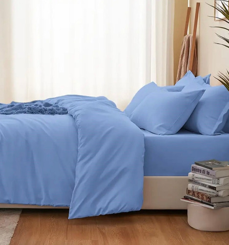 Capa De Edredom Avulsa Casal 400fios Micropercal Zíper Duvet Cor Azul-claro