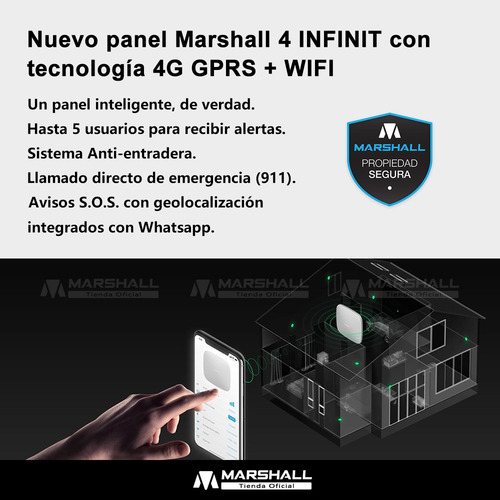 Kit Alarma Inalámbrica Marshall 4g Wifi Casa Sirena Interior Blanco