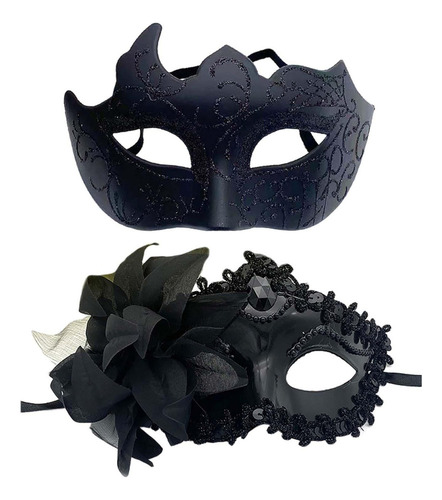 Nuevo 2x Conjunto De Máscaras De Mascarada De Pareja Negra