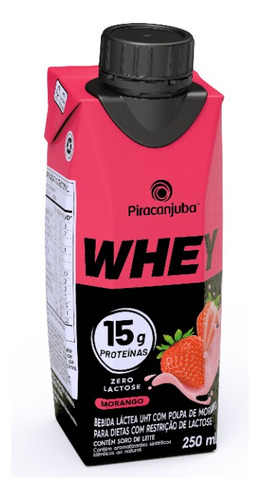 Piracanjuba Whey Zero Lactose 15g Sabor Morango 250ml