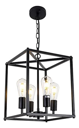 Lámpara Tipo Candelabro De Granja Negra De 4 Luces Rustic In