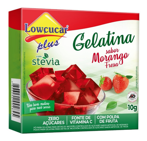 Gelatina Pó com Stevia Morango Zero Açúcar Lowçucar Plus Caixa 10g