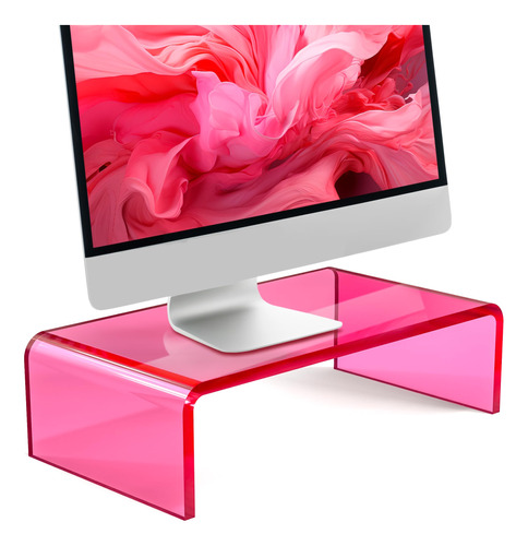 Soporte Monitor Acrilico Elevador Computadora Rosa Para