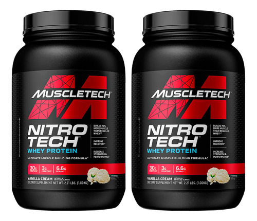 Muscletech Kit X2 Nitro Tech Whey Protein Proteína Sabor Vanilla Cream