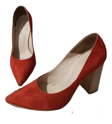 Zapatos Stilettos Mujer Nro 37 Rojos Taco Palo 9 Cm 