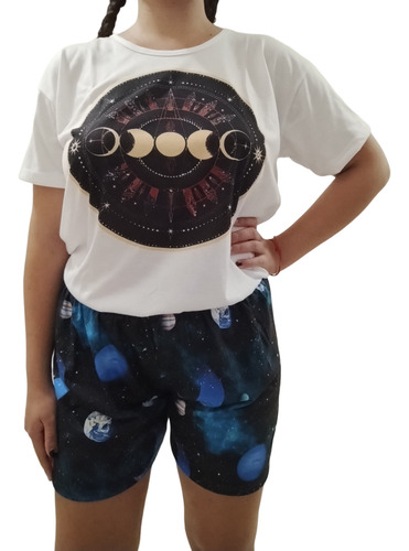 Pijama Adulto Verano Con Bolsillo Galaxia Planetas Luna