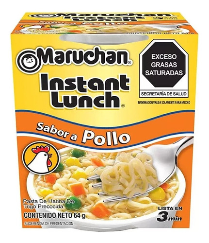Sopa Maruchan Instant Lunch Con Pollo 22 Piezas De 64 G C/u