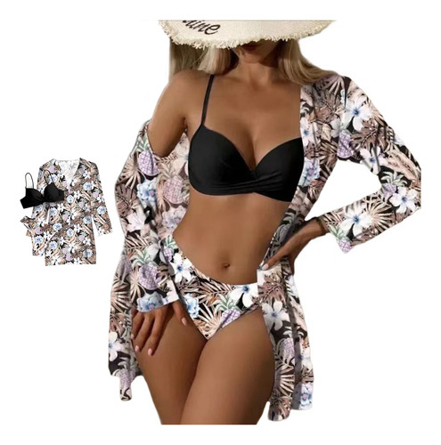 Hermoso Traje De Baño Con Falda Estampada, Ropa De Playa De