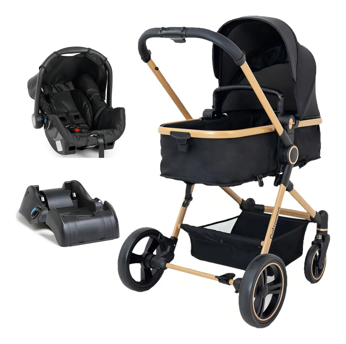 Carrinho Ivy Trio Gold Com Bebê Conforto E Base Galzerano