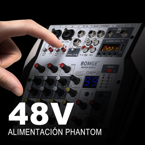 Mezcladora De Sonido Bomge 06m Con Bluetooth De 6 Canales