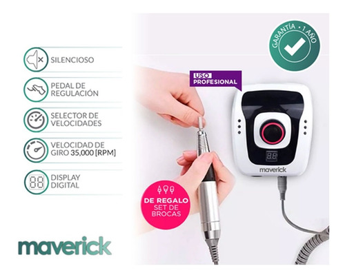 Torno Manicuria Profesional Uñas Esculpidas Pedal Maverick