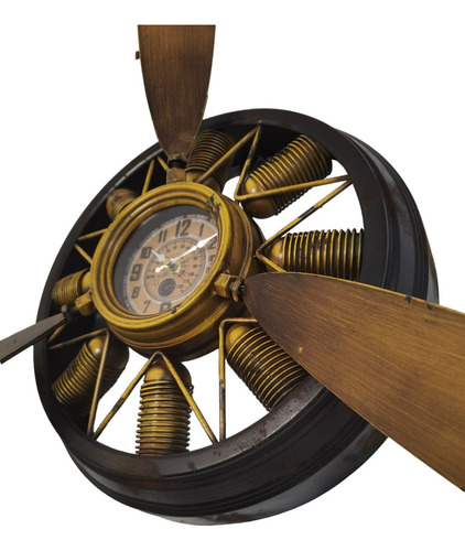 Reloj De Pared De Hélice De Metal Grande De Aviación Avión Estructura Dorado Oscuro Fondo Marrón Claro