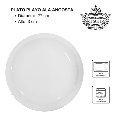 Plato Playo 27cm Ala Angosta Tsuji Línea 450 Porcelana X1 U