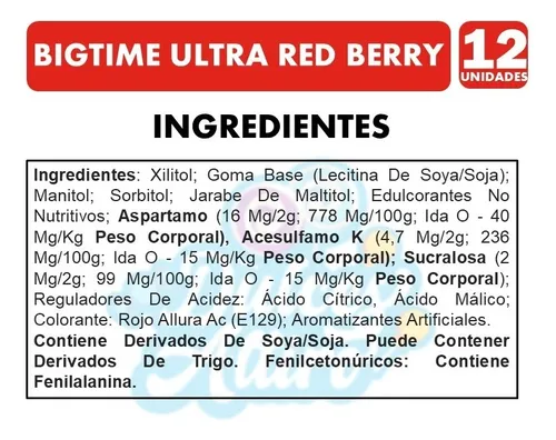 Chicle Bigtime Ultra Red Berry Caja Con 12 Unidades