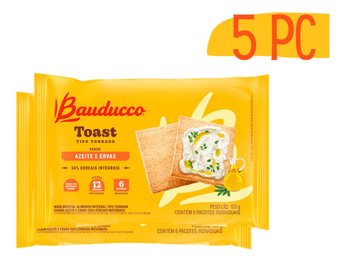 Torrada Toast Bauducco Integral Azeite E Ervas - Kit 5 Pc