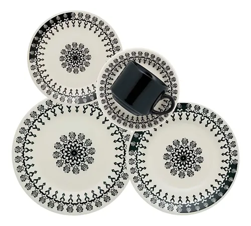Aparelho De Jantar 30 Peças Folk Oxford Cor Preto Florido