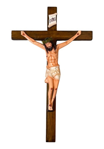Cristo De Resina Con Madera, Crucifijo De Pared, Jesucristo