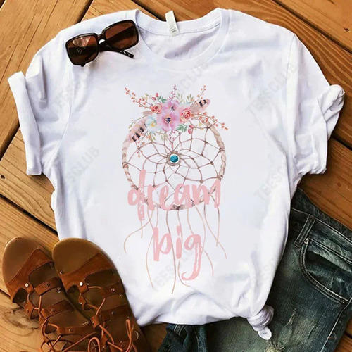 Camiseta De Mujer Con Cuello Redondo Y Manga Corta Con Estam