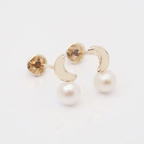 Amor Eterno - Broqueles Finos Perla Tu Y Yo / Aretes Oro 10k