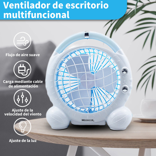 Ventilador De Escritorio Recargable Multifunción Con Led