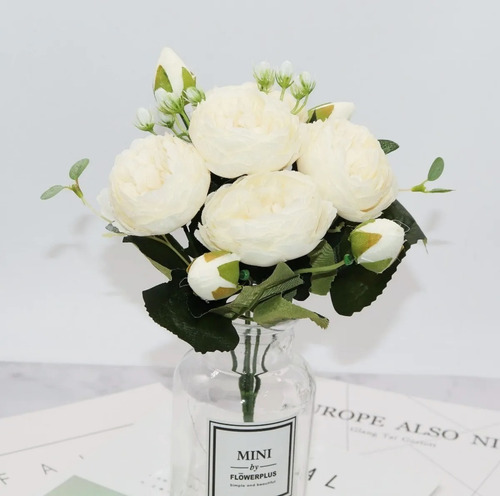 Imagen 4 de 7 de Ramo De Rosas Para Novia, Flores Artificiales De Peonía