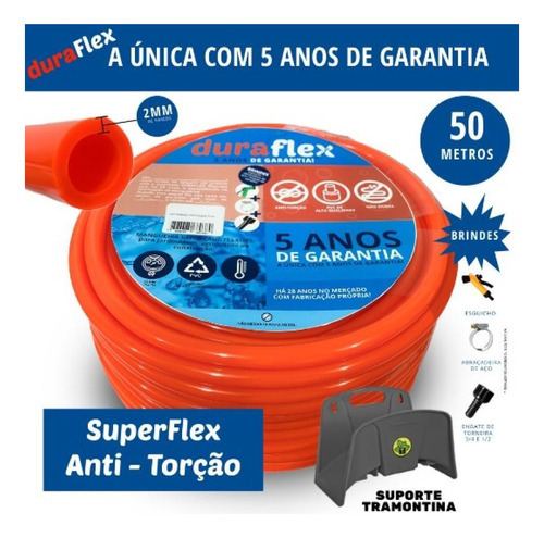 Mangueira De Jardim Laranja 50mts + Suporte Tramontina