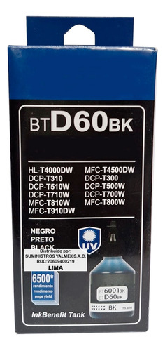 Tinta Bt-d60bk Para Brother Compatible Dcp-t520w/ T720dw