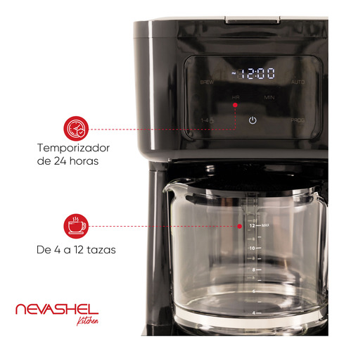 Cafetera De Goteo Programable Filtro Permanten Digital 12tzs