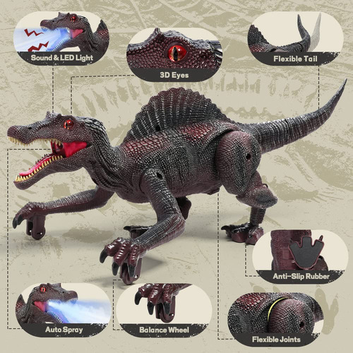 Dinosaurio Jurásico A Control Remoto Con Luz Niebla Y Rugido