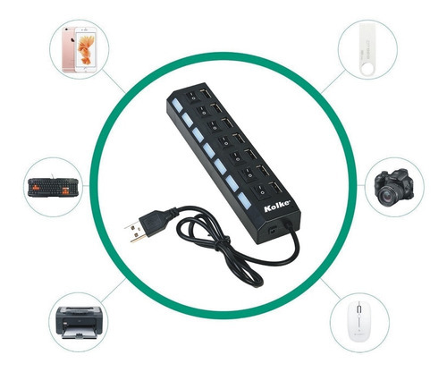 Hub Usb 7 Puertos Kolke Kav-105 Switch Individual 2.0