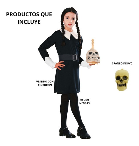 Imagen 3 de 5 de Disfraz Merlina Los Locos Addams Deluxe Niña