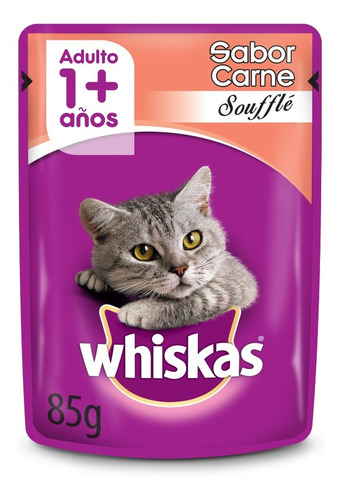 Imagen 2 de 8 de Whiskas Alimento Húmedo Sobrecito Gato Carne Soufflé 12 Un