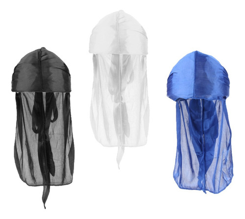 C. 3pcs Mujeres Hombres Seda Durag Cola Larga Headwrap