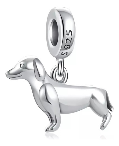 Charm Perro Salchicha Dachshund En Plata 925 Silver Heart