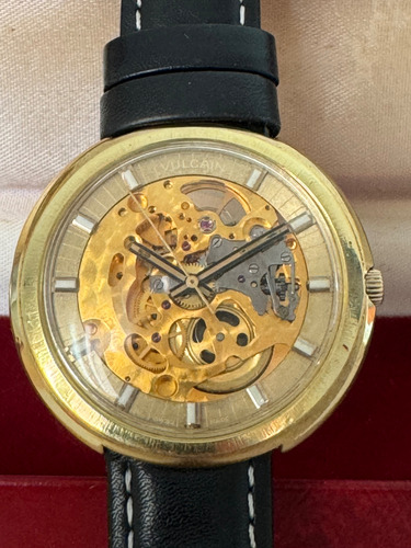 Reloj Vulcain Antiguo Esqueleto Negro Dorado Dorado Esqueleto (Usado)