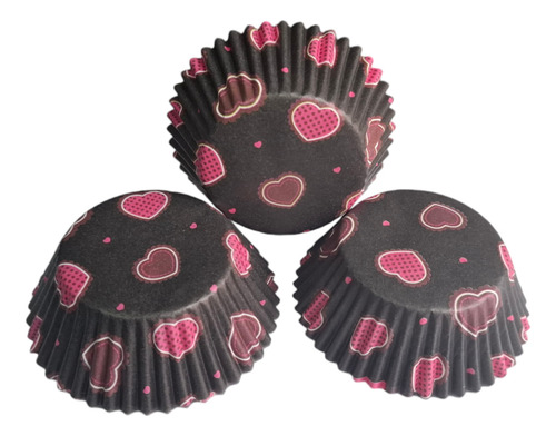 * Capacillos Negros Corazones Rosas Valentin Cupcakes Fondan