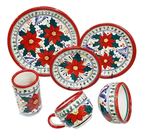 comprar 4 Servicios De Vajilla Talavera Poblana Nochebuena Navidad V
