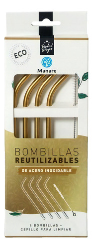 Bombilla Reutilizable Acero Inoxidable C/dorada. Nutri Royal