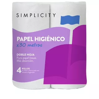 Papel Higiénico Simplicity Doble Hoja X 4 Un X 30 Mt C/u