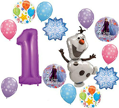 Kit De Fiesta Frozen 1er Cumpleaños Con Globos Olaf Elsa Ann