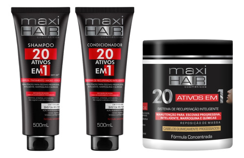 Kit 20 Ativos Em 1 Maxihair 500ml Shamp+cond+mascara