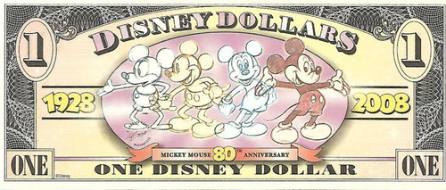 1 Disney Dollars Sin Circular Año 2008 Con Sobre Palermo (Usado)