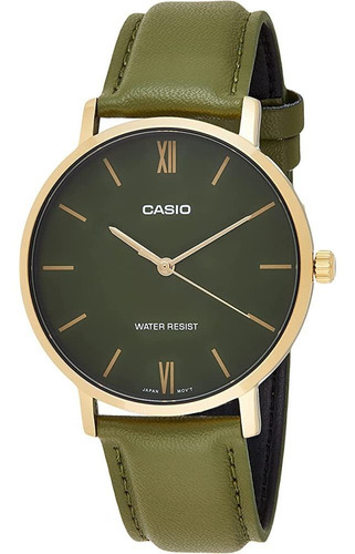 Casio Mtp-vt01gl-3b Hombre Minimalista Tono Dorado Verde Ban