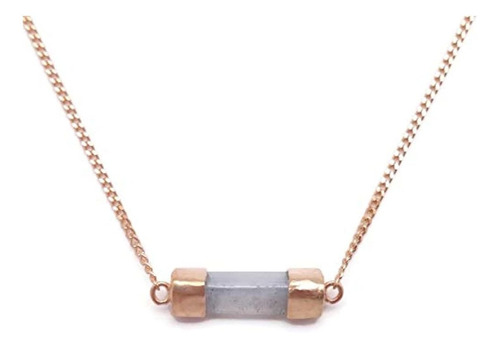 Collar Con Colgante Rectangular De Piedra Mineral Gris