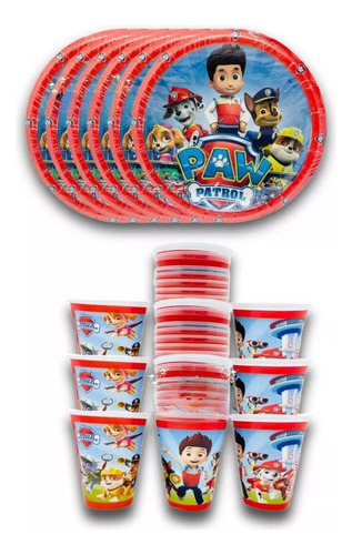 Platos, Vasos Fiesta Temática 20 Invitados Paw Patrol