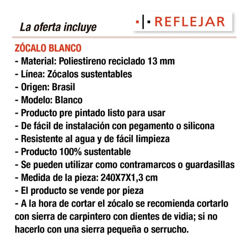 Imagen 6 de 10 de Zocalo Sustentable Piso Blanco 240 Politileno Ecologico Cm