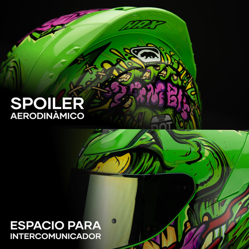 Casco Moto Integral HAX ONIX Monster Verde Rosado Brillante Certificado DOT Talla XL (61-62Cm)