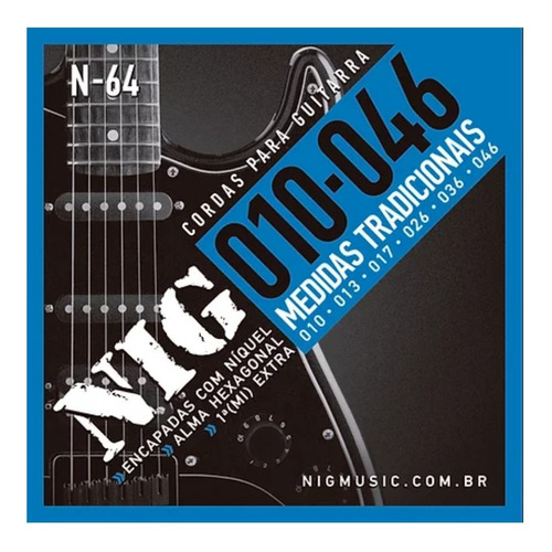 Encordoamento Guitarra Nig 010/046 N64 +1ª Corda + Palheta